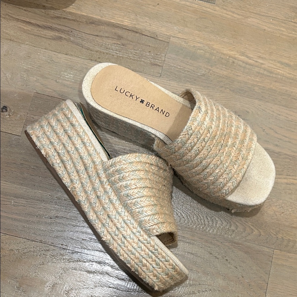 Lucky Brand Natural Woven Braided Platform Slide Sandals